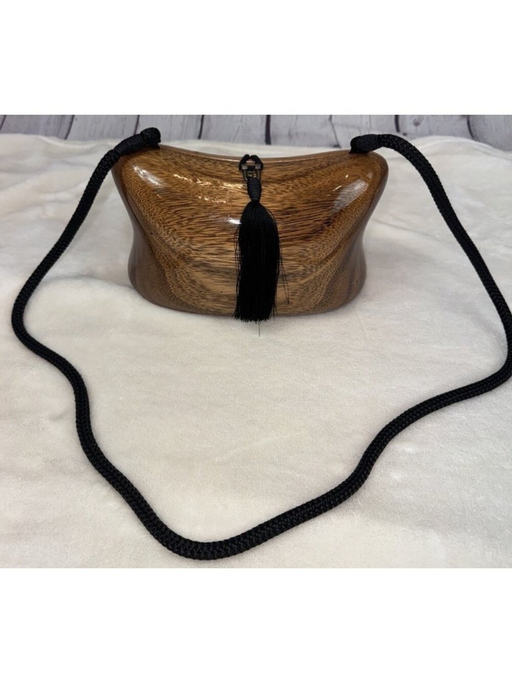 TIMMY WOODS Beverly Hills Vintage Wooden Dome Purse Handmade Philippines Art